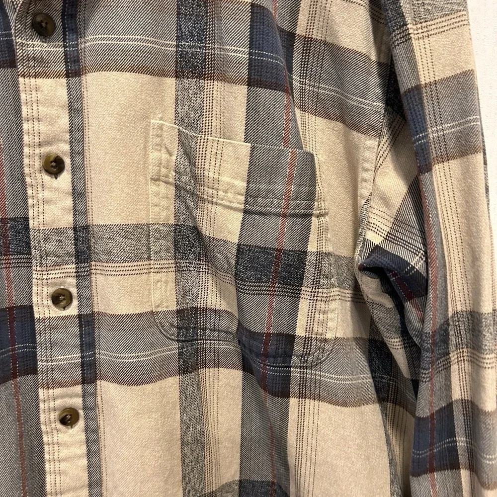 Cabelas Mens Large Tall Plaid Heavyweight Flannel Button Down Shirt‎ Blue Cotton
